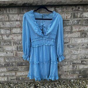 Blue mini dress with ruffle details
